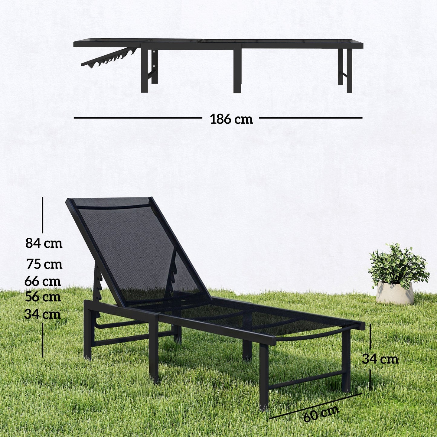 Outsunny Reclining Sun Lounger - Black