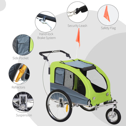 PawHut Dog Bike Trailer Pet Stroller Cart Carrier for Bicycle 360√Ç¬∞ Rotatable with Reflectors 3 Wheels Hitch Coupler Push/ Pull/ Brake Water Resistant Green