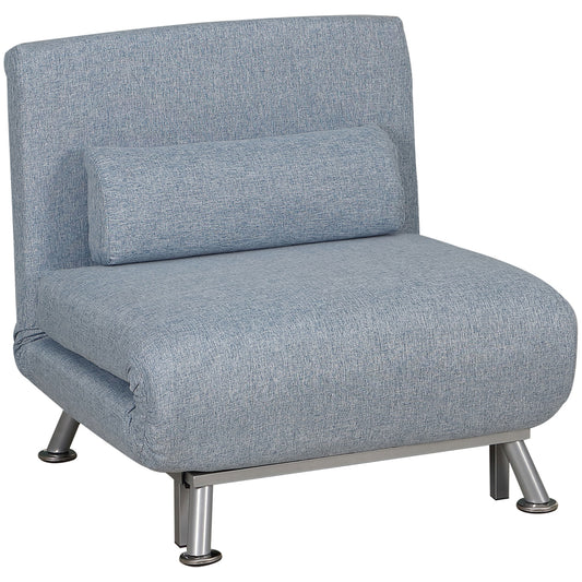HOMCOM Linen Chair Bed, rozkładany fotel 3 w 1 z regulowanym oparciem, poduszką, do salonu, sypialni, niebieski