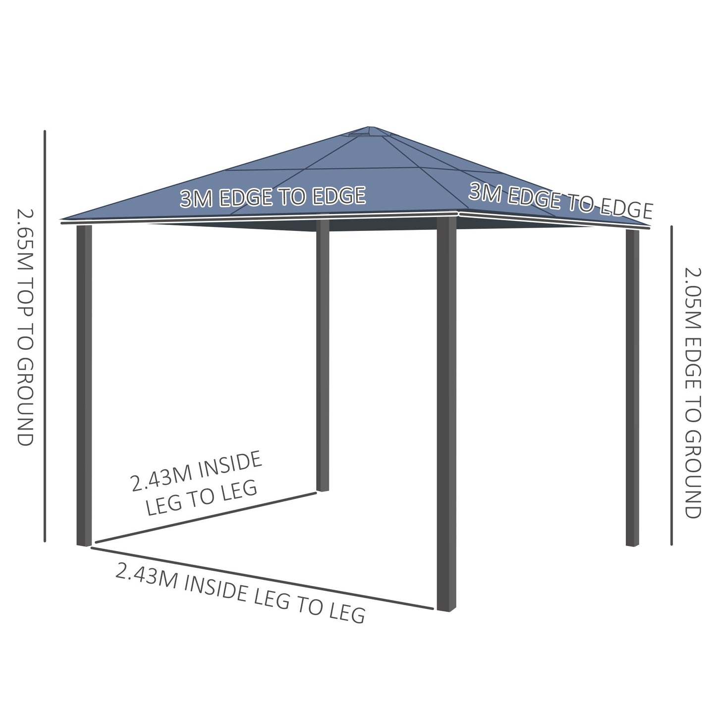 Outsunny 3 x 3(m) Hardtop Gazebo with UV Resistant Polycarbonate Roof & Aluminium Frame, Garden Pavilion with Mosquito Netting and Curtains