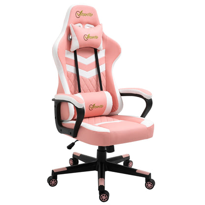 Vinsetto Gaming Chair, Computer Desk Chair with Lumbar Support, Faux Leather Racing Chair with Headrest and Swivel Wheels for Home Office, Pink