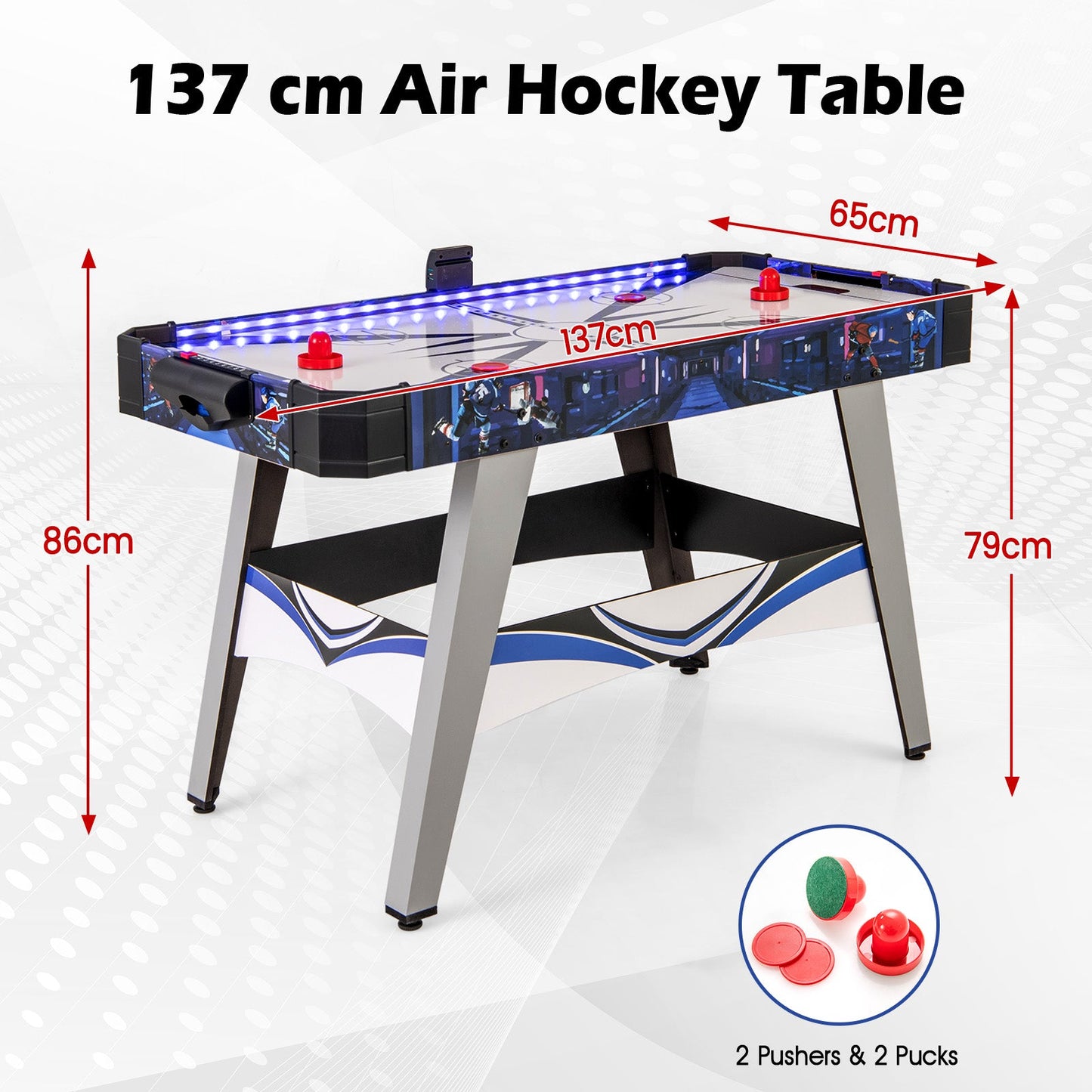 Air Hockey Game Table Powered Hockey Game Table with 2 Pushers and Pucks-White