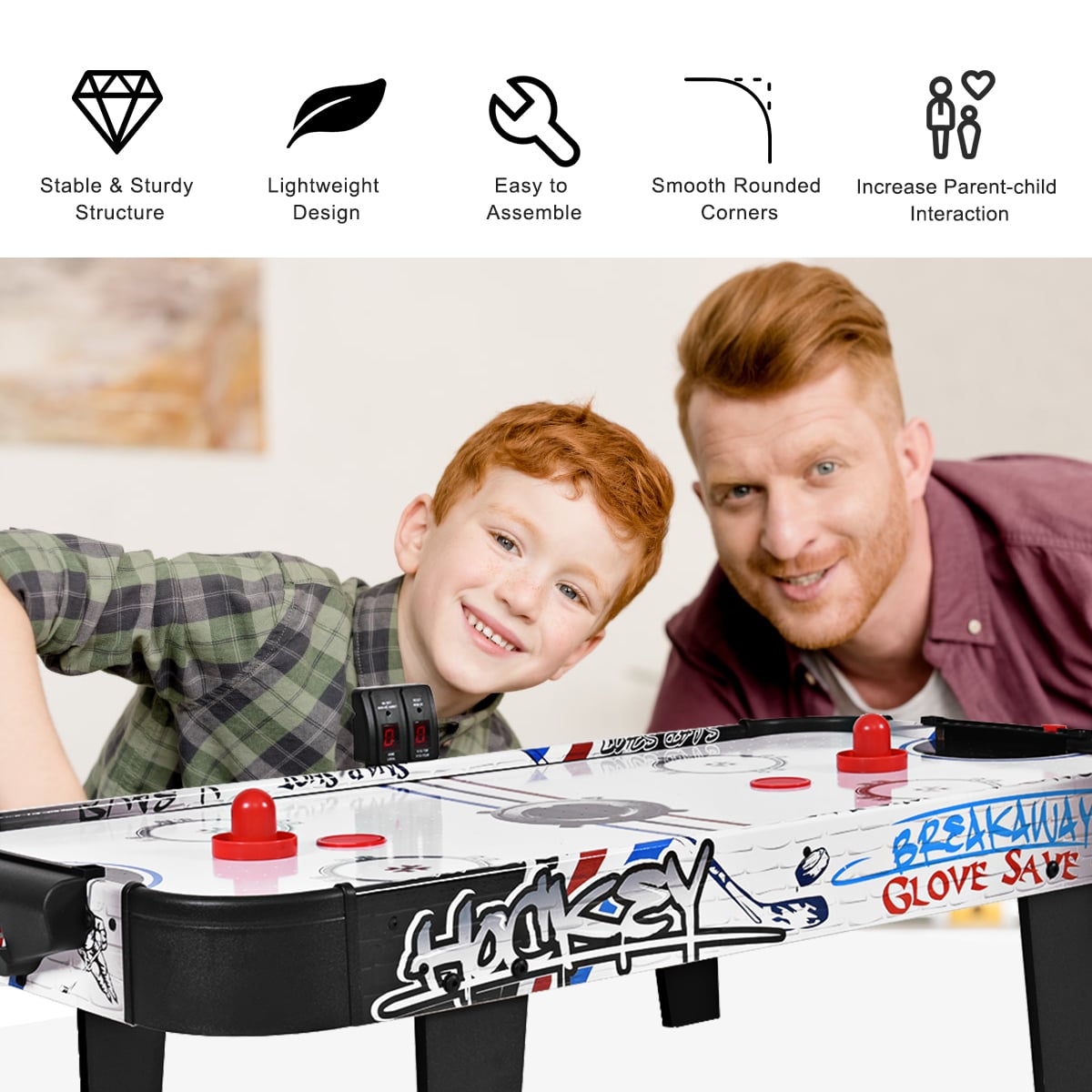 Air Powered Hockey Table with Pucks Pushers and LED Scoreboard