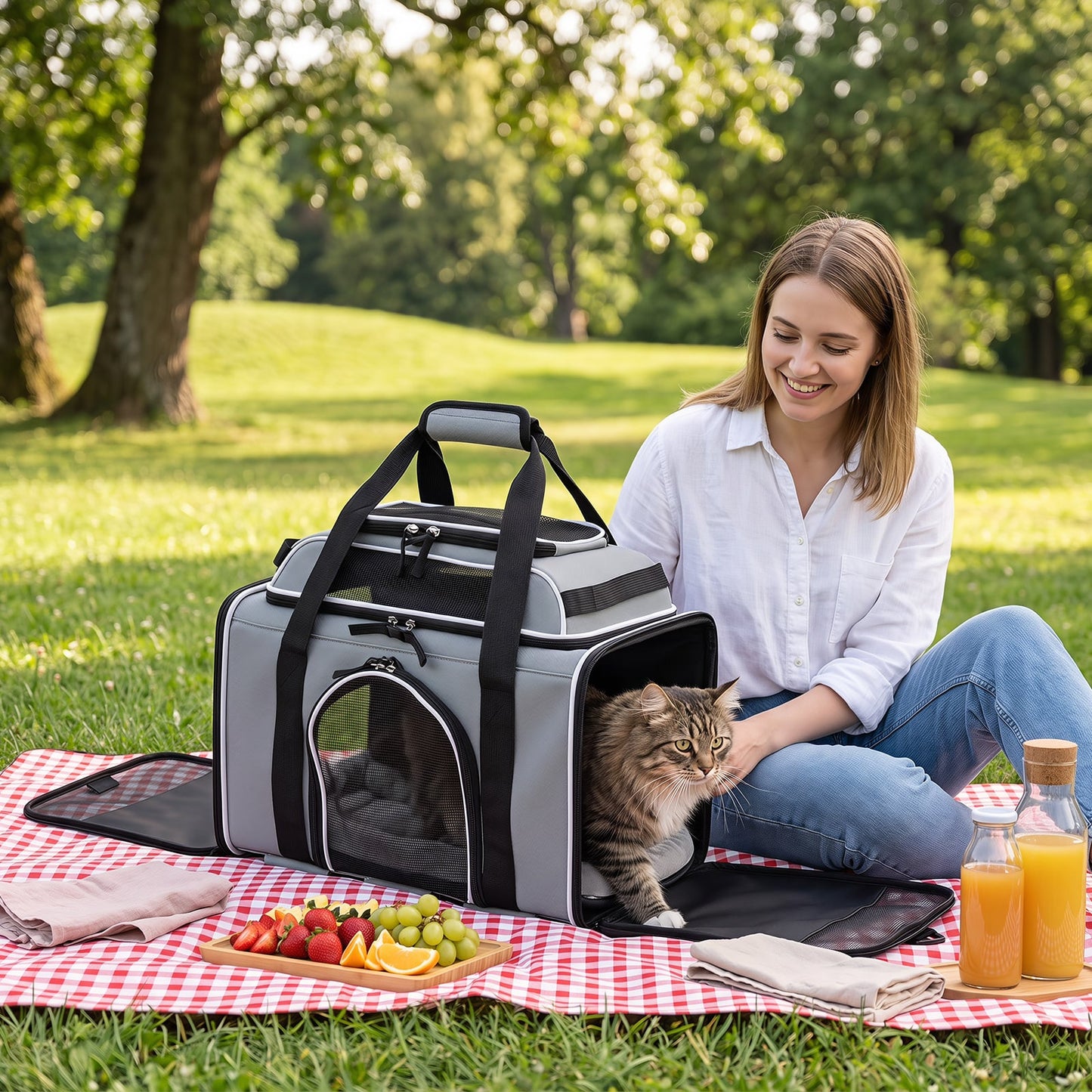 Airline Approved Rolling Cat and Dog Carrier with and Telescopic Handle-Grey