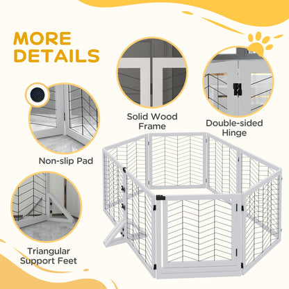 PawHut 8 Panels Foldable Pet Gate with Support Feet, for House, Doorway, Stairs, Small and Medium Dogs - White