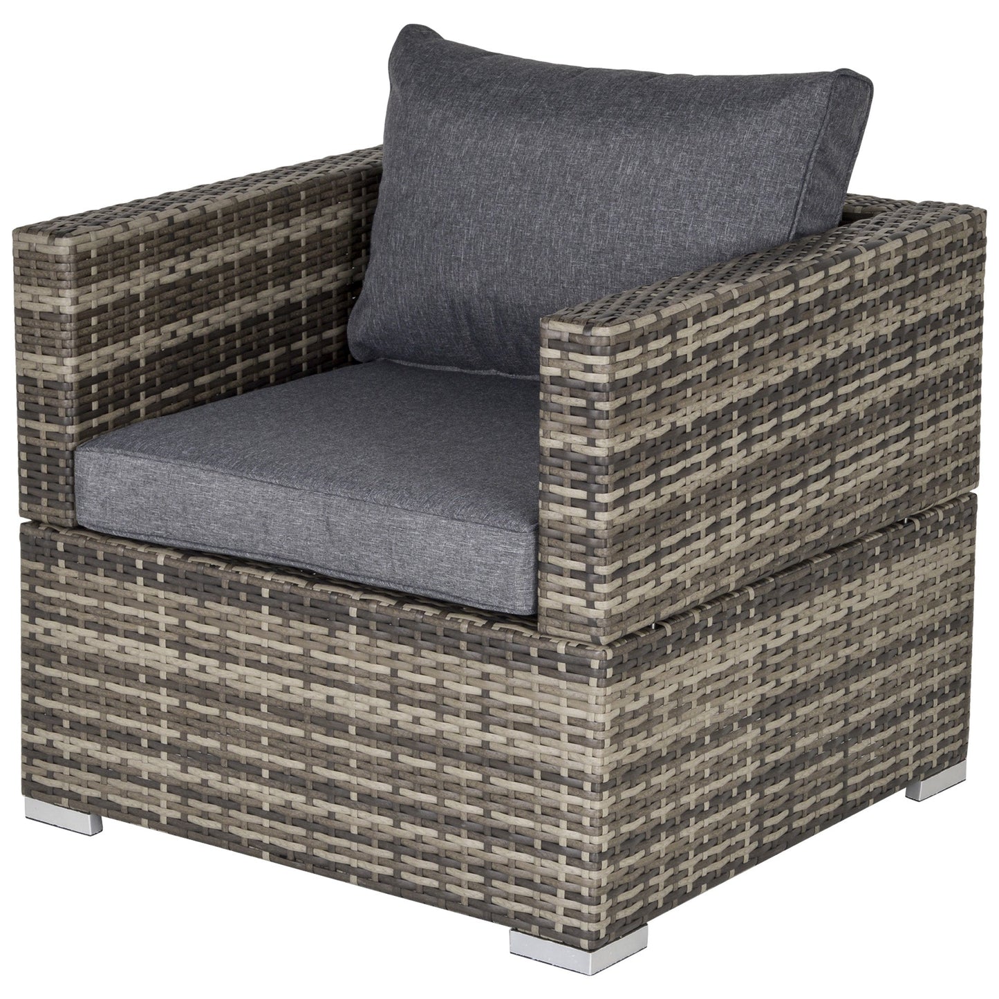 Outsunny Single Seater Rattan Chair Sofa with Padded Cushions, All-Weather PE Wicker Weave Garden Armchair with Armrests, Dark Grey