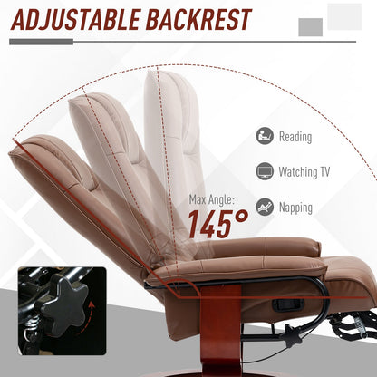 HOMCOM Faux Leather Armchair, with 145  Reclining Back and Footrest - Brown