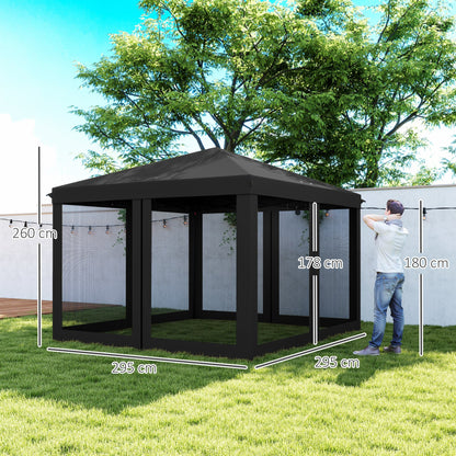 Outsunny 3 x 3√Ç m Pop Up Gazebo, 420D Garden Tent Canopy with Removable Mesh Sidewall Netting, Carry Bag for Garden Patio Outdoor, Black