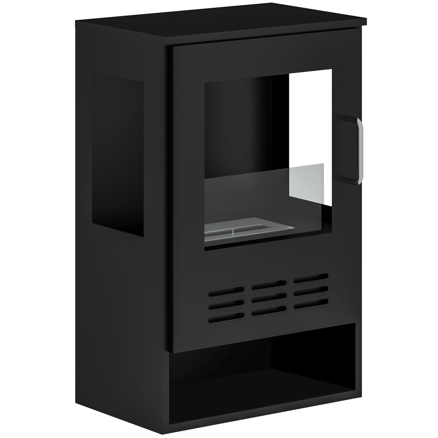 HOMCOM Ethanol Fireplace Stove with Shelf, Freestanding Bioethanol Fire, Indoor Ethanol Burner with 0.9 Litres Volume, Burns for Up to 3.3 Hours, 27 Inch, Black