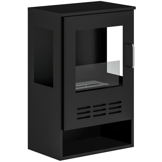 HOMCOM Ethanol Fireplace Stove with Shelf, Freestanding Bioethanol Fire, Indoor Ethanol Burner with 0.9 Litres Volume, Burns for Up to 3.3 Hours, 27 Inch, Black