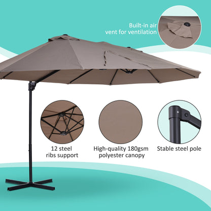 Outsunny Double Canopy Offset Parasol Umbrella Garden Shade with 12 Support Ribs Crank Handle Easy Lift Twin Canopy Brown