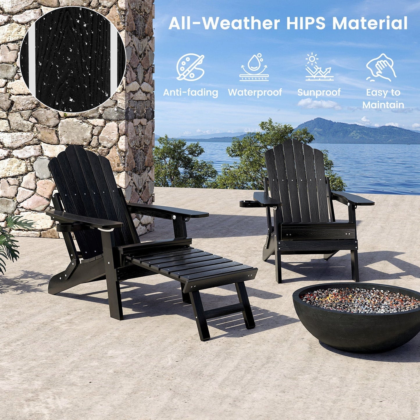 All-Weather HIPS Patio Adirondack Chair 180kg Loaded-Black