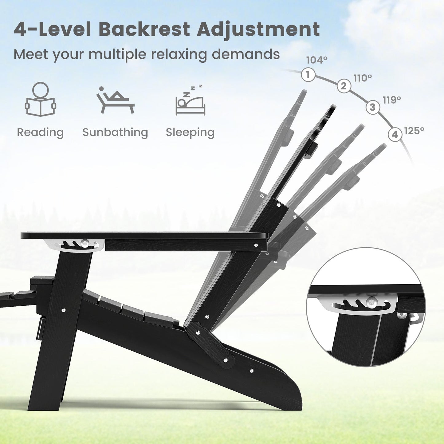 All-Weather HIPS Patio Adirondack Chair 180kg Loaded-Black