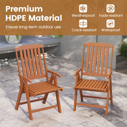 Foldable Patio Chair All-Weather HDPE Outdoor Dining Chair with Armrest-Brown
