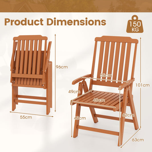 Foldable Patio Chair All-Weather HDPE Outdoor Dining Chair with Armrest-Brown