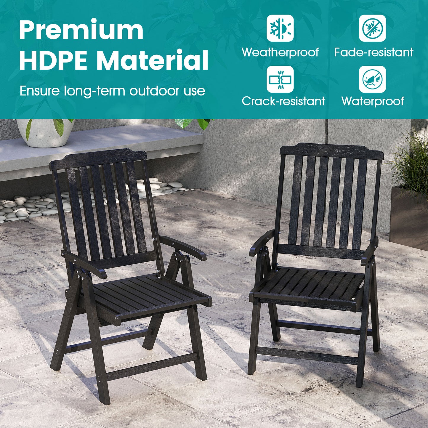 Foldable Patio Chair All-Weather HDPE Outdoor Dining Chair with Armrest-Grey