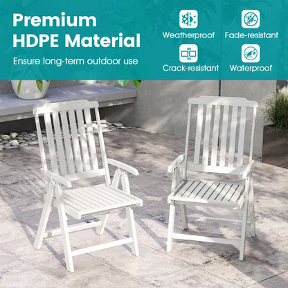 Foldable Patio Chair All-Weather HDPE Outdoor Dining Chair with Armrest-White