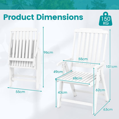 Foldable Patio Chair All-Weather HDPE Outdoor Dining Chair with Armrest-White