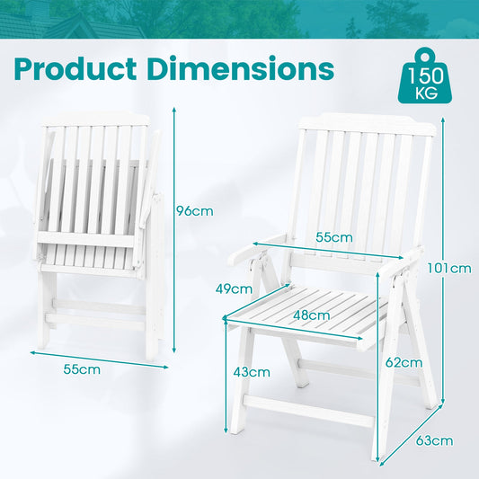 Foldable Patio Chair All-Weather HDPE Outdoor Dining Chair with Armrest-White