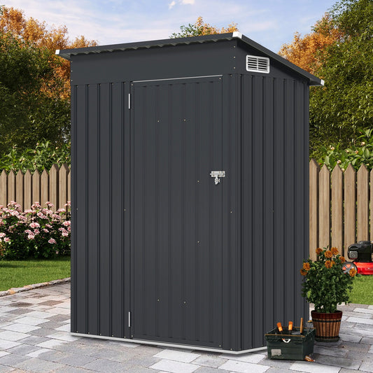 All-Weather Storage Shed with Top Sloping Design-Dark Grey