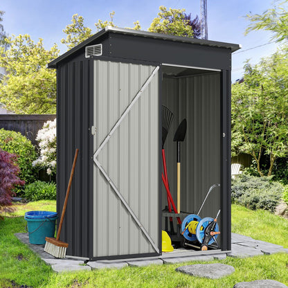 All-Weather Storage Shed with Top Sloping Design-Dark Grey