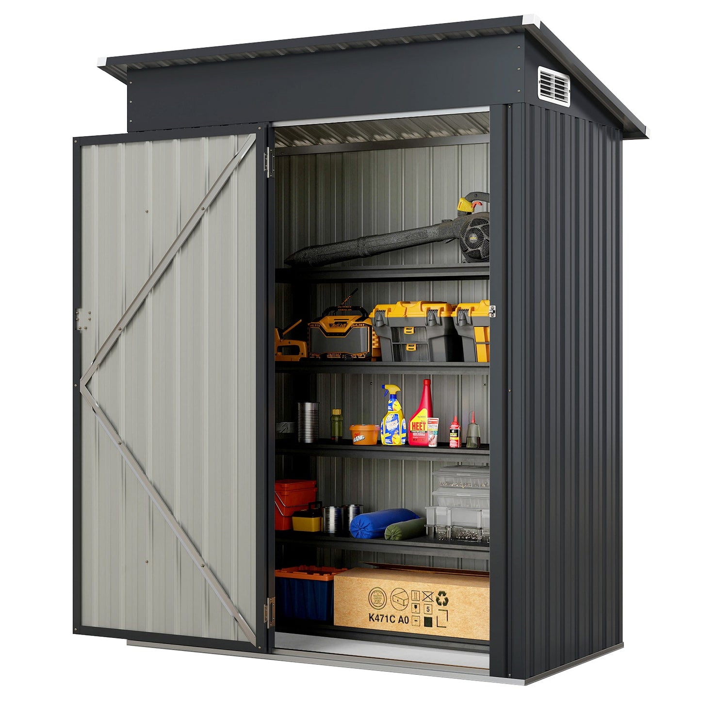 All-Weather Storage Shed with Top Sloping Design-Dark Grey