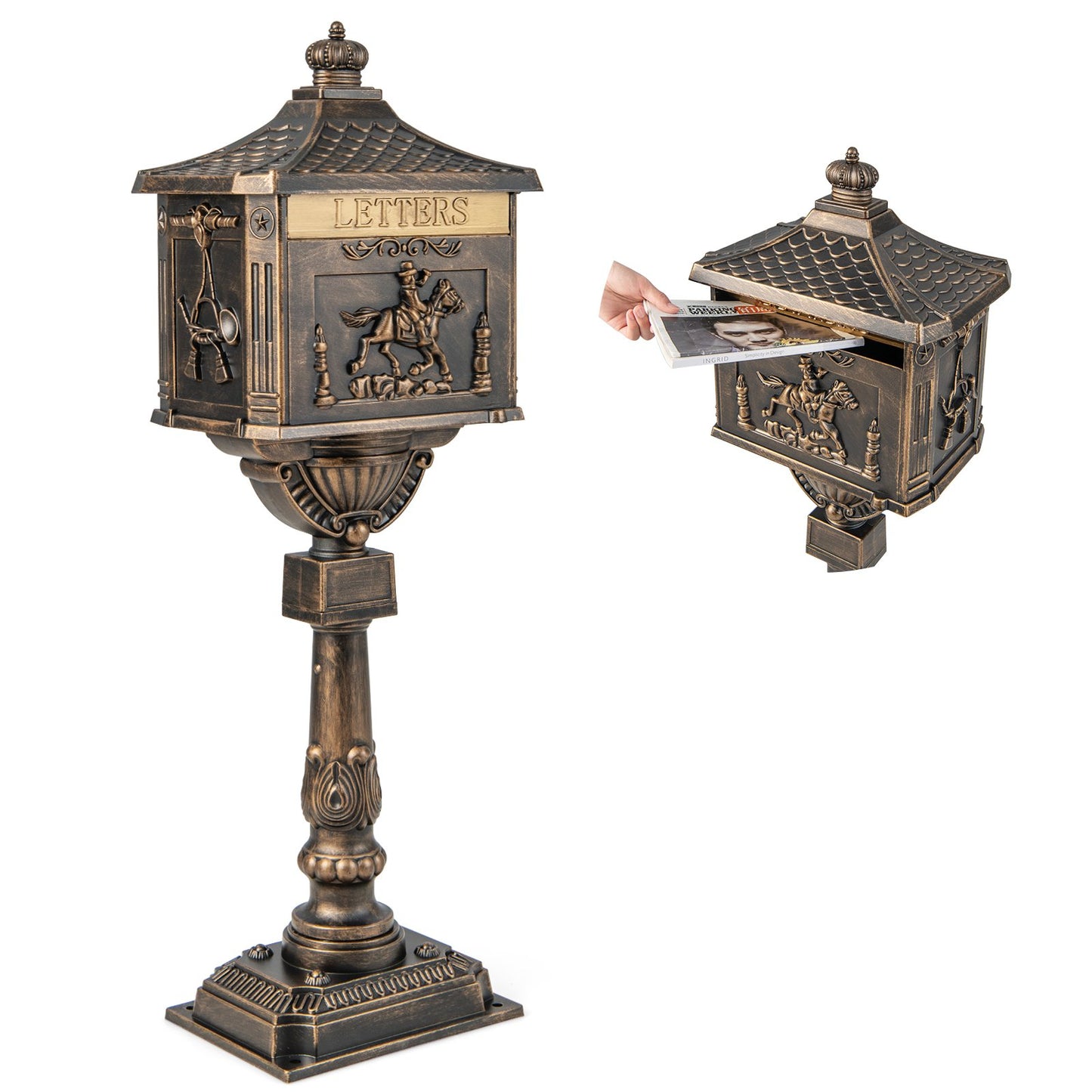 Heavy-Duty Cast Aluminium Mailbox with Baffle Door, Expansion Bolts-Bronze