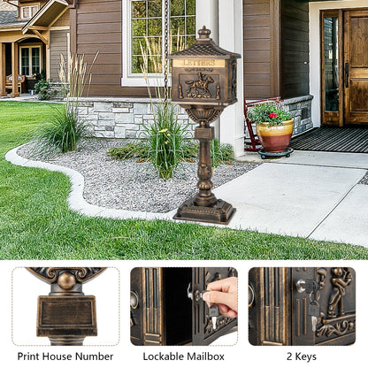 Heavy-Duty Cast Aluminium Mailbox with Baffle Door, Expansion Bolts-Bronze
