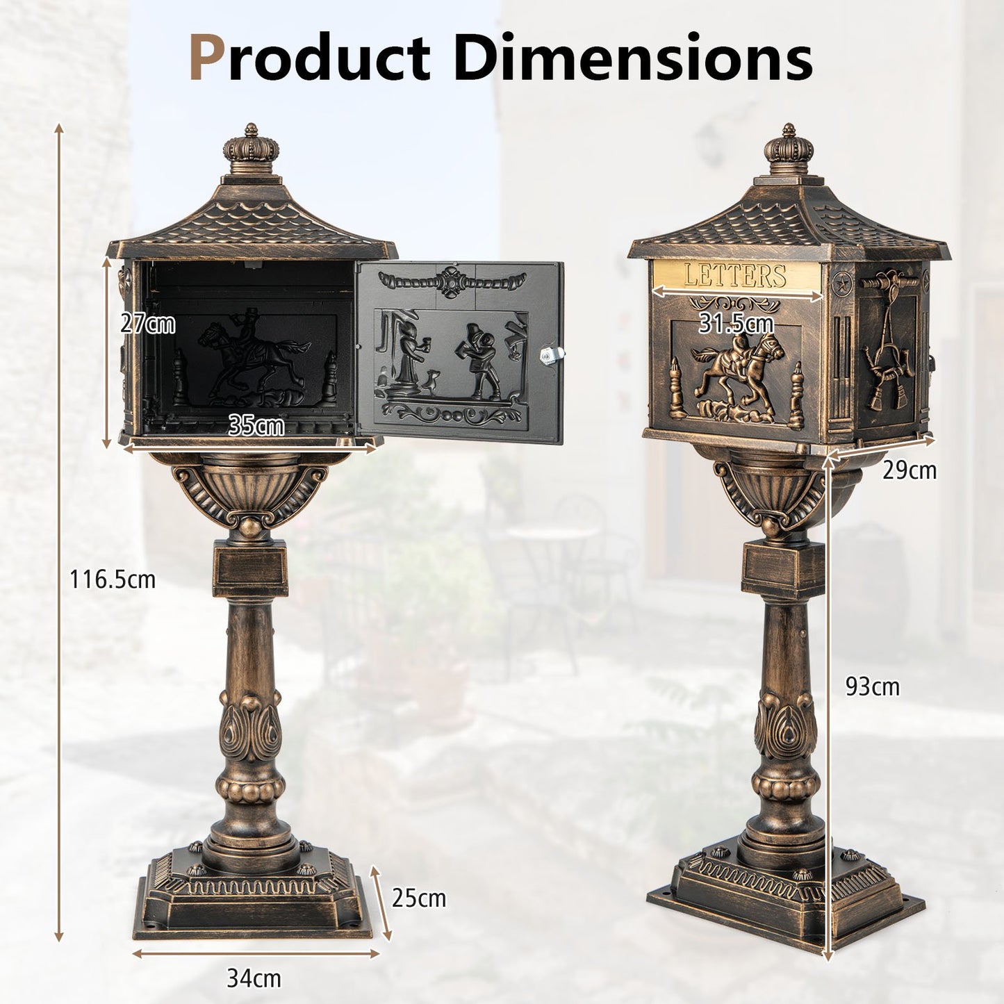 Heavy-Duty Cast Aluminium Mailbox with Baffle Door, Expansion Bolts-Bronze