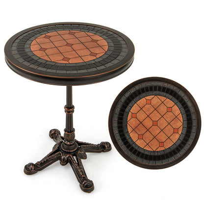 Round Patio Cast Aluminum Dining Table with Carved Texture-Bronze