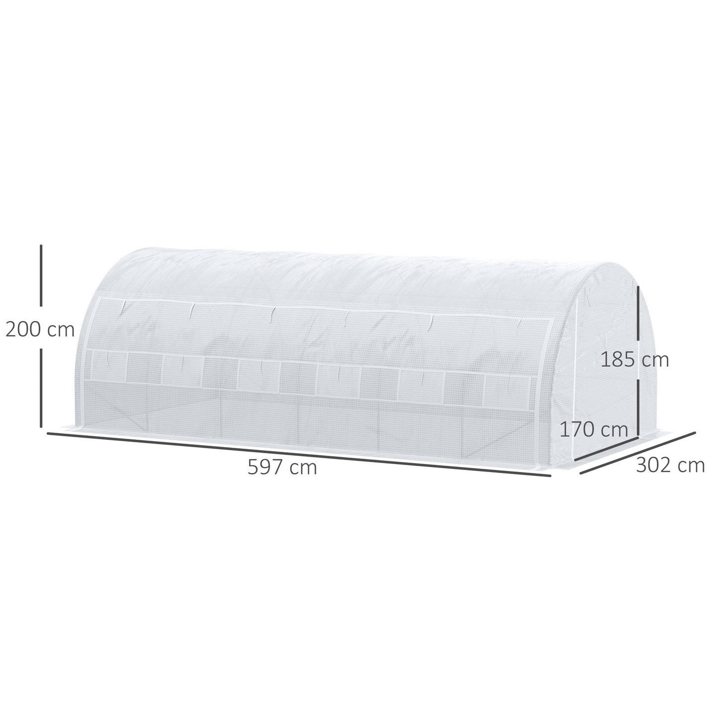 Outsunny دفيئة متعددة الأنفاق مقاس 6 × 3 × 2 م، خيمة للمشي في خيمة Pollytunnel بإطار فولاذي، وغطاء مقوى، وباب بسحاب و8 نوافذ للحديقة باللون الأبيض