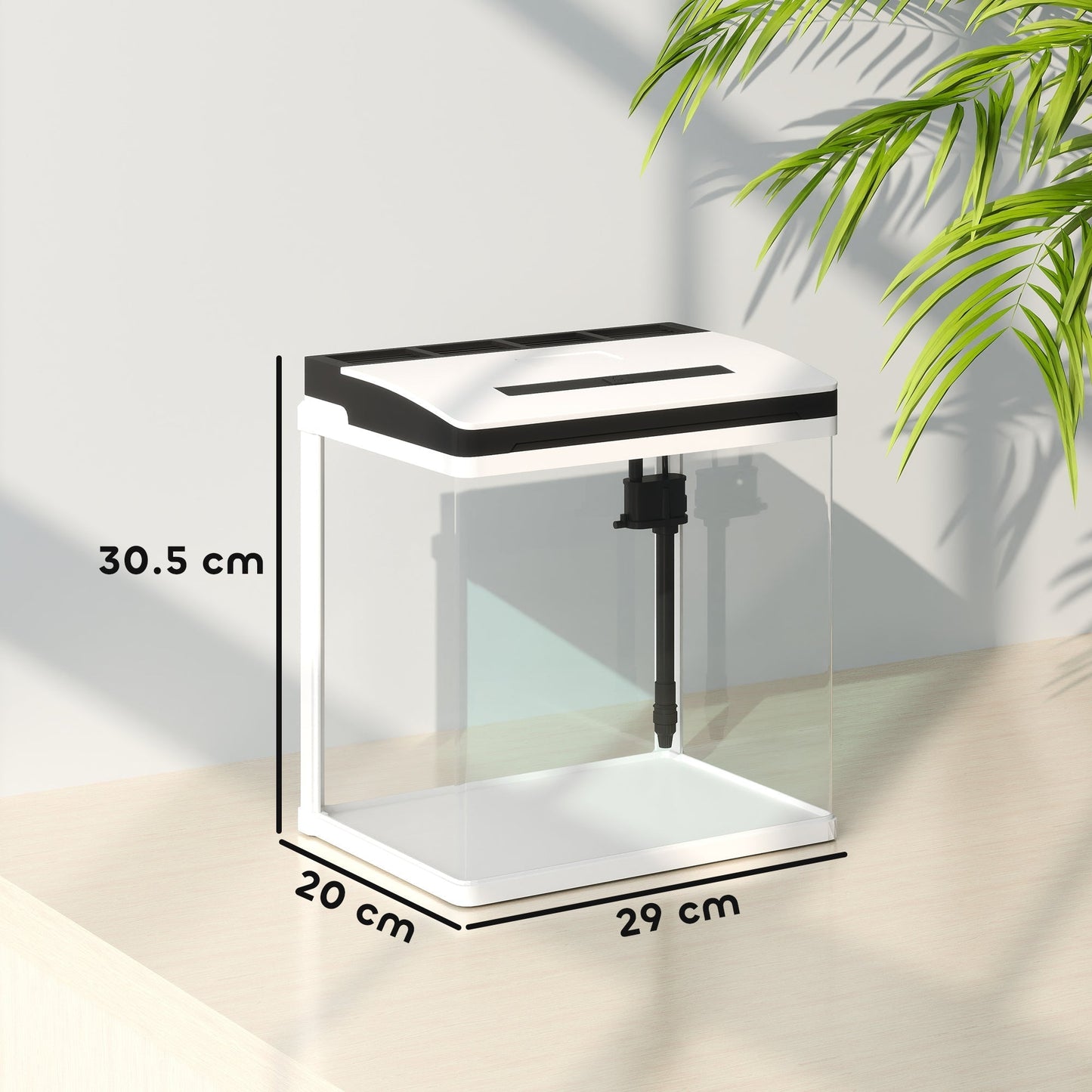 PawHut 13L Glass Aquarium Fish Tank with Filter, LED Lighting, for Betta, Guppy, Mini Parrot Fish, Shrimp, 29 x 20 x 30.5cm