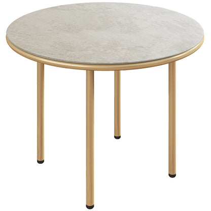 Outsunny Round Coffee Table, Modern End Side Table with Faux Marble Tempered Glass Top, Steel Frame for Living Room, Bedroom, Office, Beige
