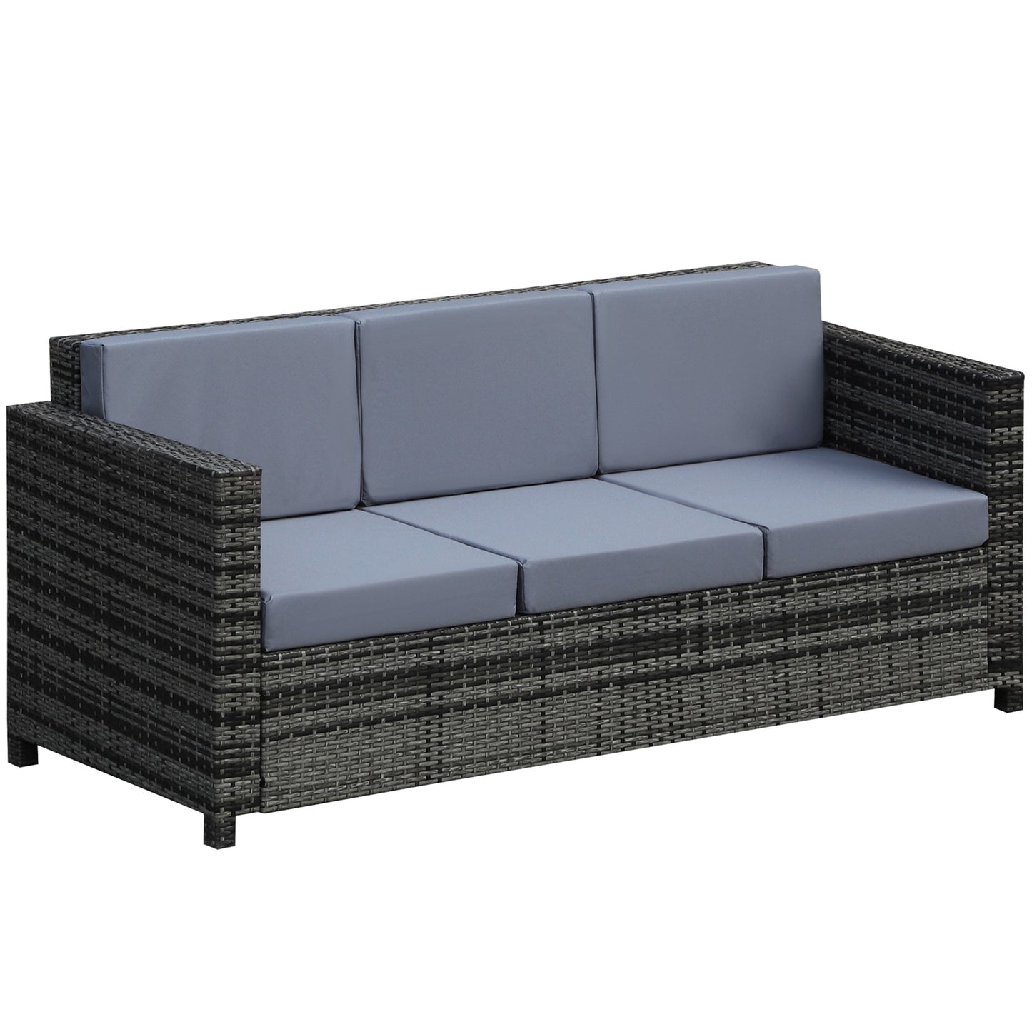 Outsunny 3-osobowa sofa ogrodowa All Weather, sofa ogrodowa rattanowa z poduszkami i ramą Mental, szara