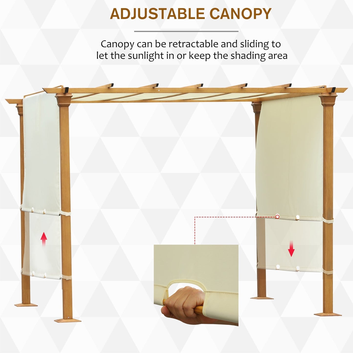 Outsunny 3(m) x 3(m) Garden Outdoor Retractable Pergola Gazebo with Adjustable Canopy Garden Sun Shade Patio Canopy Shelter - Beige