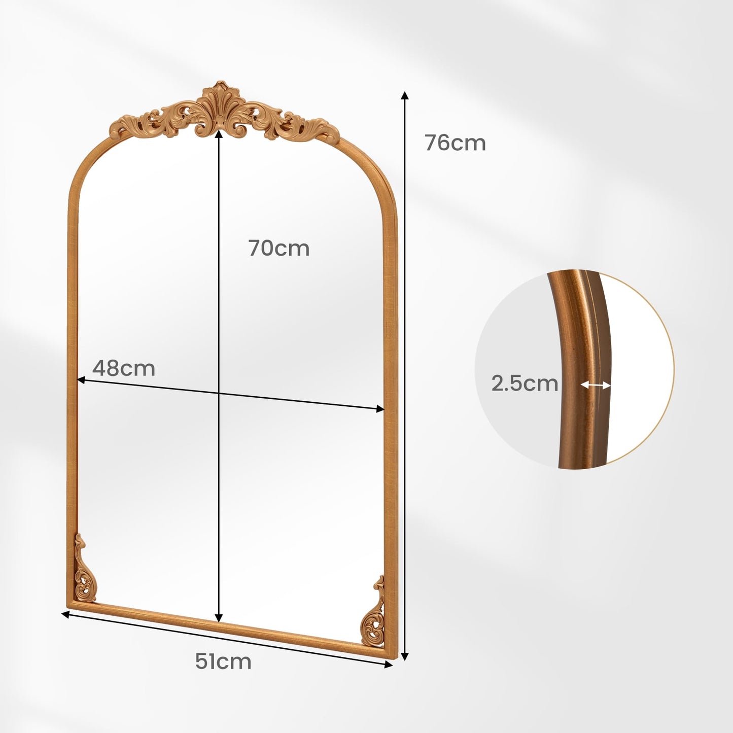 Antiqued Gold Wall Mirror with Baroque Ornate Frame-S
