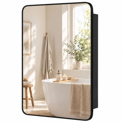 HOMCOM 50.8 x 11.6 x 71 cm Bathroom Mirror Cabinet, Wall Cabinet with Adjustable Shelves, Wall-Mounted or Recessed, Black