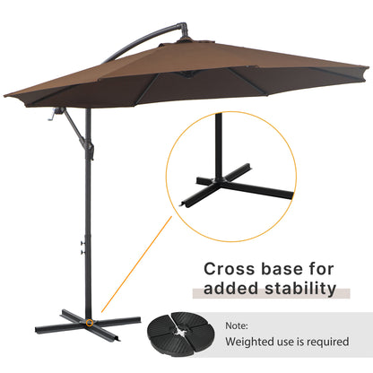 Outsunny 2,45 m parasol z wysięgnikiem, wytrzymały, wodoodporny parasol ogrodowy z podstawą krzyżową, brązowy
