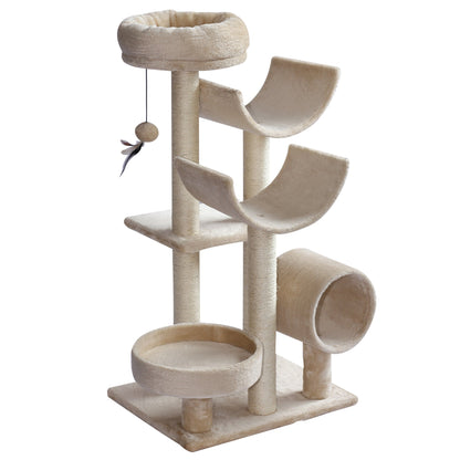 PawHut Cat Tree, Plush, 50Lx40Wx105H cm-Beige