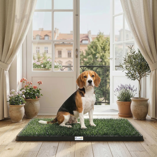 PawHut Dog Grass Pee Pad with Tray, Dog Toilet Tray with 2 Artificial Grass Mats, Portable Puppy Training Toilet