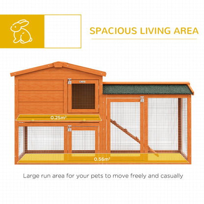 PawHut Two-Tier Rabbit Hutch with Run, Ramp, Slide-Out Tray, for Garden - Orange