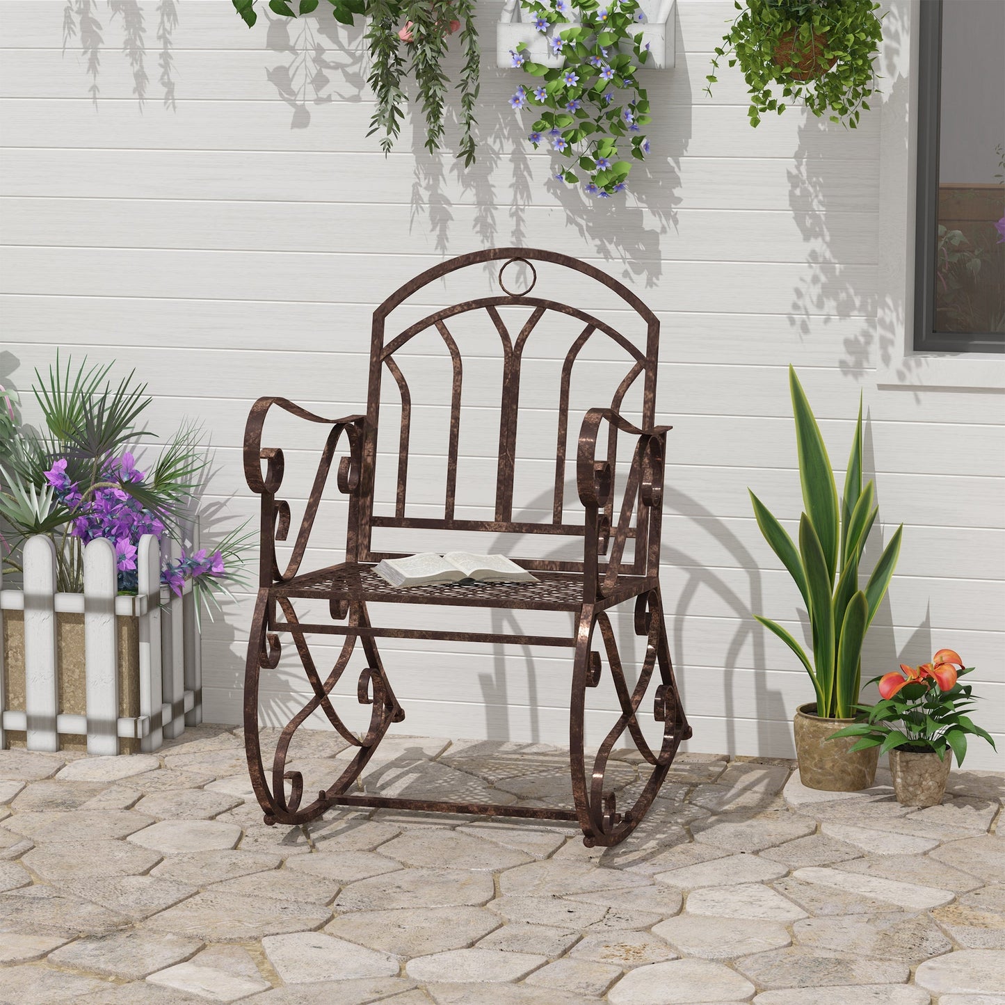 Outsunny 1 Seater Metal Single Garden Outdoor Rocking Chair Vintage Style Bronze