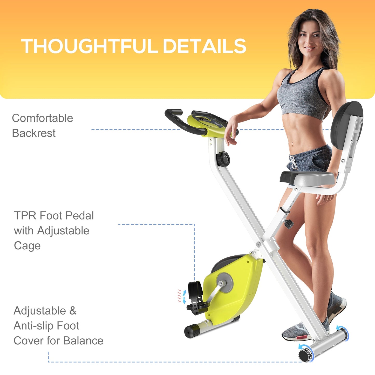 Steel Manual Stationary Bike Resistance Exercise Bike w/ LCD Monitor Yellow