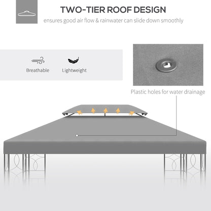 Outsunny 3x4m Gazebo Replacement Roof Canopy, 2 Tier Top UV Cover Garden Outdoor Awning Shelters, Light Grey (TOP ONLY)