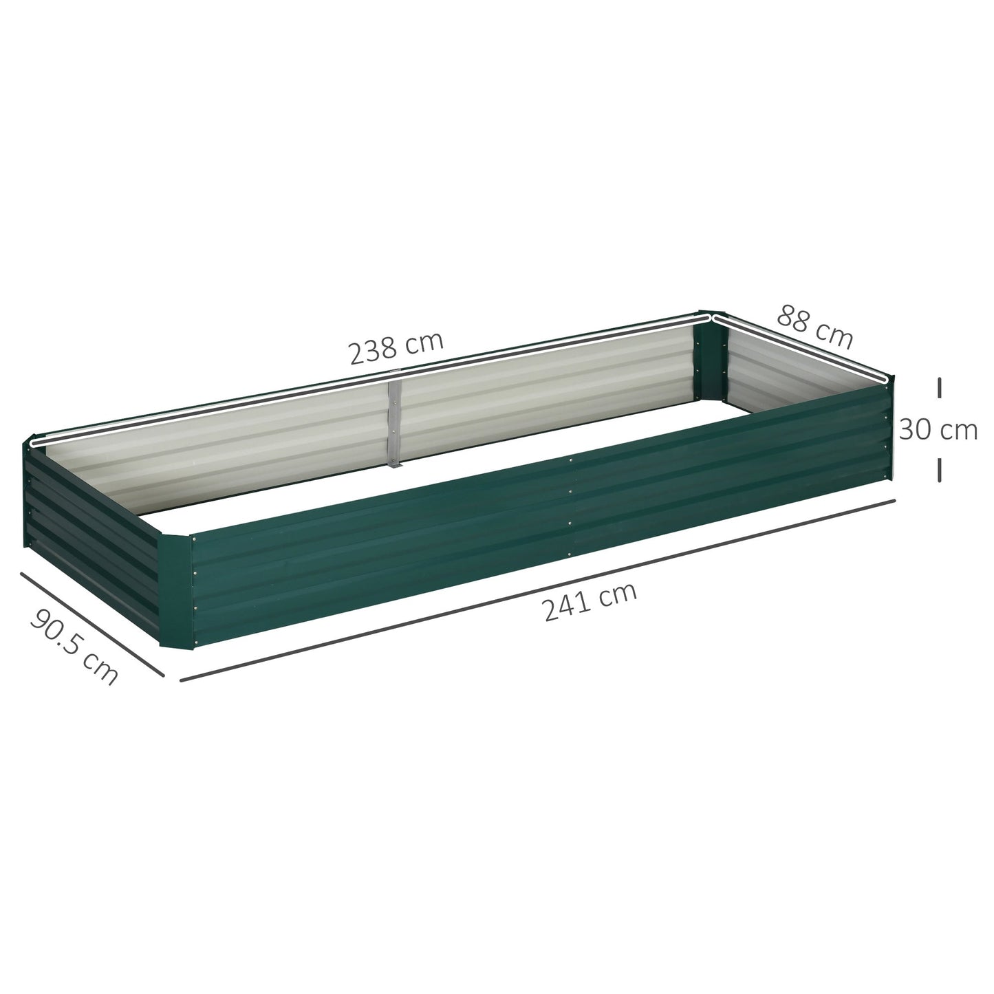 صندوق زراعة سرير معدني مرتفع من Outsunny لزراعة الزهور والأعشاب باللون الأخضر، 241 × 90.5 × 30 سم