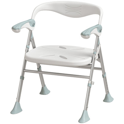HOMCOM Foldable Shower Chair with Flip-Up Armrests, Shower Stool with Adjustable Height, Tool-Free Assembly, 136 kg