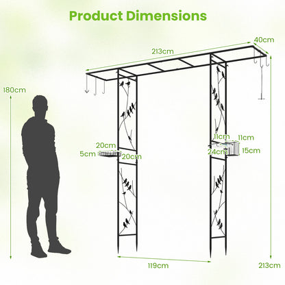 213cm Garden Arbor Feeding Station with Water Bowl and Mesh Tray-Black