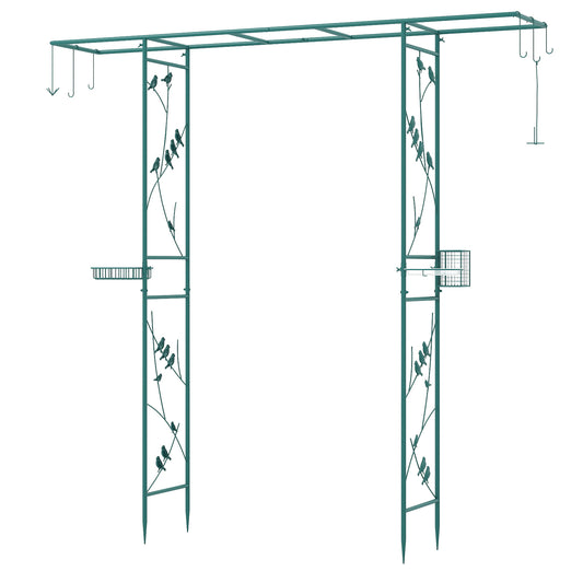 213cm Garden Arbor Feeding Station with Water Bowl and Mesh Tray-Green