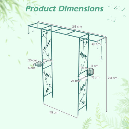 213cm Garden Arbor Feeding Station with Water Bowl and Mesh Tray-Green