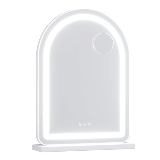 Arched Vanity Mirror with LED Lights and Removable Magnify Mirror for Makeup-White